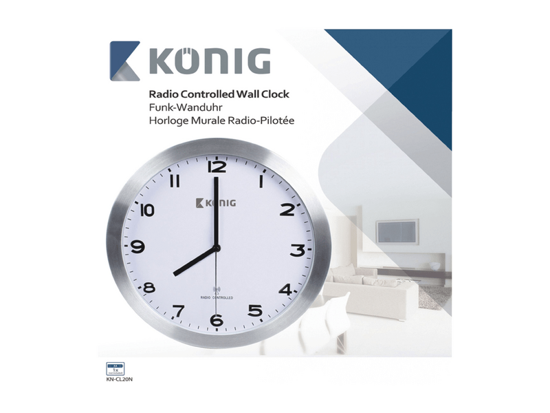 König Rádió Távirányítású Falióra 30 cm Analóg Ezüst/Fehér (KN-CL20N)