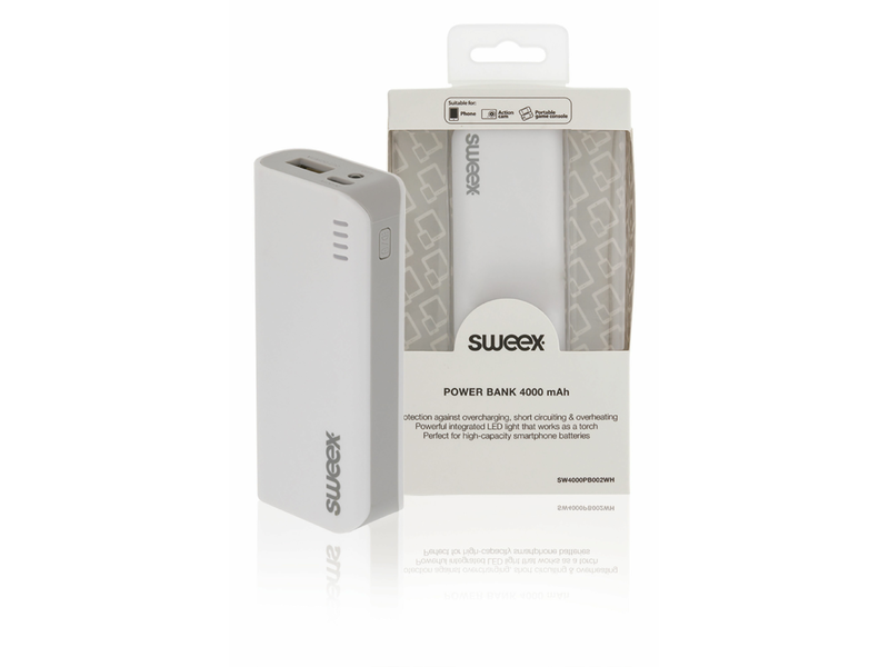 Sweex Hordozható Külső Akkumlátor 4000 mAh USB Fehér (SW4000PB002WH)