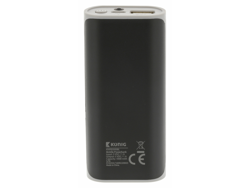 König Hordozható Külső Akkumlátor 5000 mAh USB Fekete (KNPB5000BL)