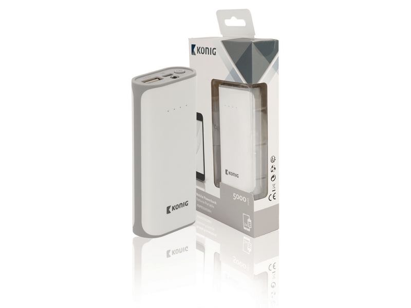König Hordozható Külső Akkumlátor 5000 mAh USB Fehér (KNPB5000WH)