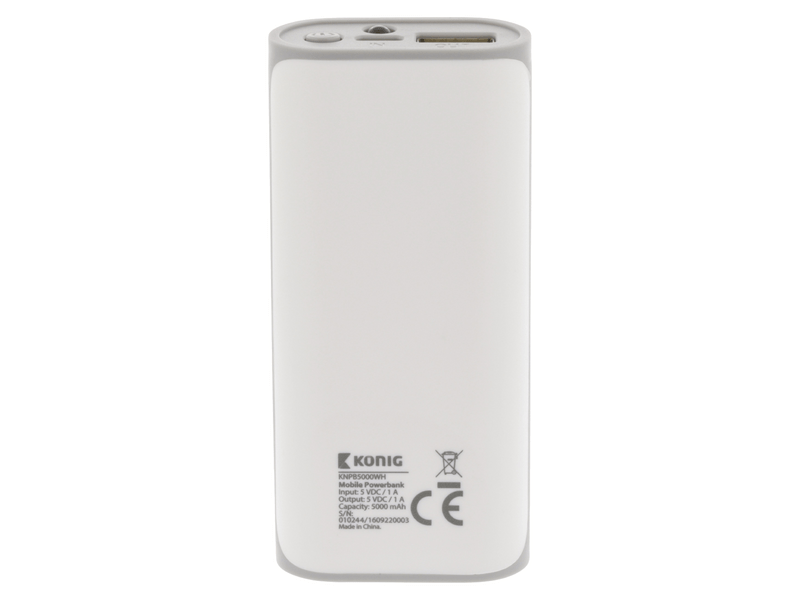 König Hordozható Külső Akkumlátor 5000 mAh USB Fehér (KNPB5000WH)
