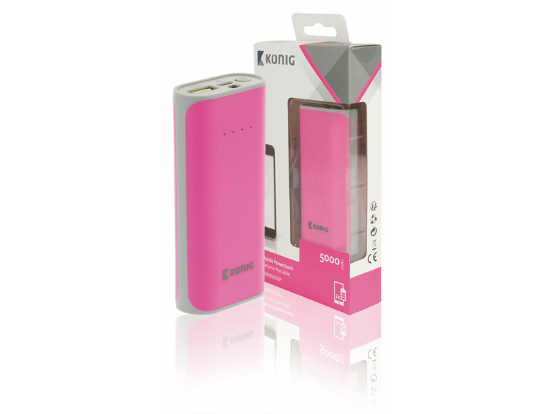 König Hordozható Külső Akkumlátor 5000 mAh USB Rózsaszín (KNPB5000PI)