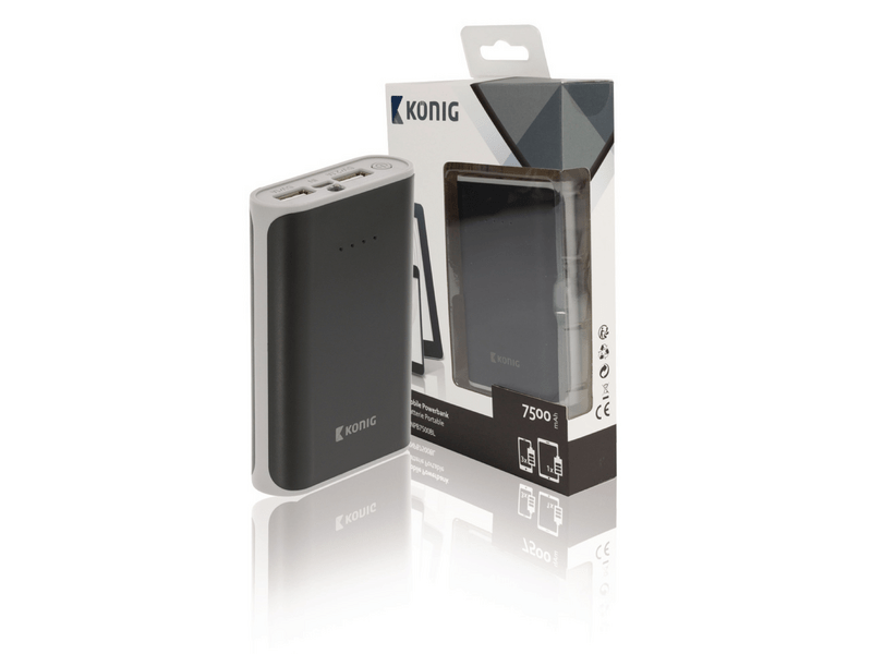 König Hordozható Külső Akkumlátor 7500 mAh USB Fekete (KNPB7500BL)