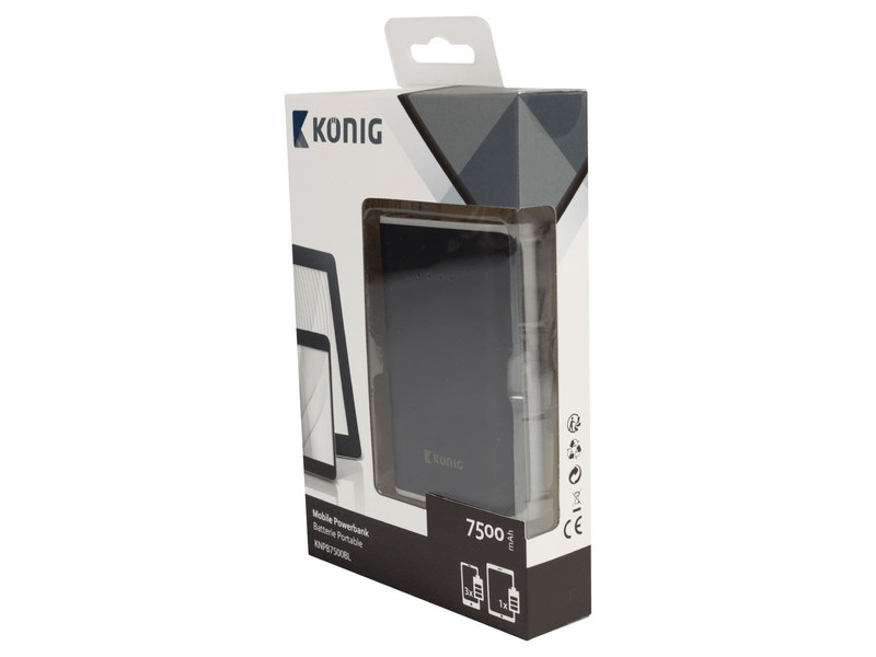 König Hordozható Külső Akkumlátor 7500 mAh USB Fekete (KNPB7500BL)