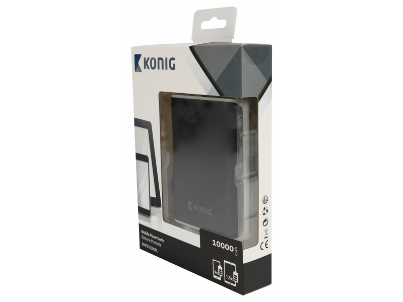 König Hordozható Külső Akkumlátor 10000 mAh USB Fekete (KNPB10000BL)