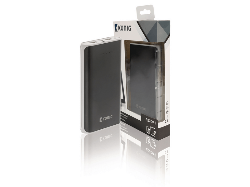 König Hordozható Külső Akkumlátor 15000 mAh USB Fekete (KNPB15000BL)