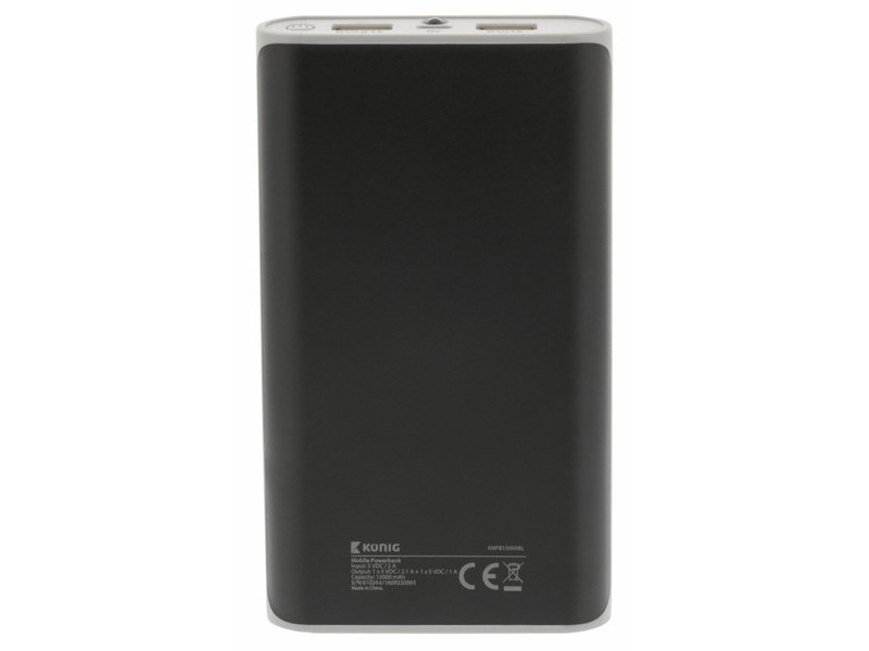 König Hordozható Külső Akkumlátor 15000 mAh USB Fekete (KNPB15000BL)