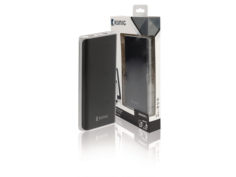 König Hordozható Külső Akkumlátor 20000 mAh USB Fekete (KNPB20000BL)