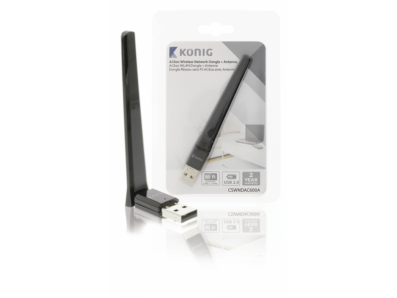König Vezeték Nélküli USB-adapter AC600 2.4/5 GHz (Dual Band) Wi-Fi Fekete (CSWNDAC600A)