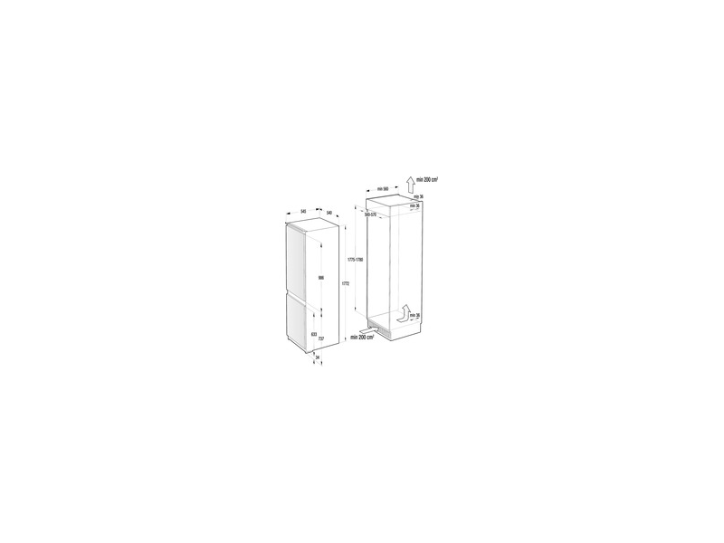 GORENJE RKI4182E1 Beépített alulfagyasztós kombinált hűtőszekrény