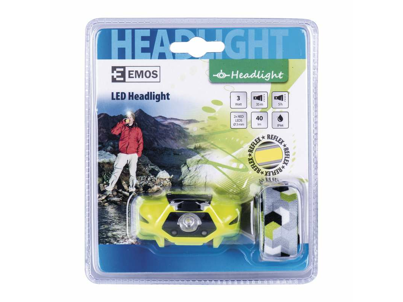 EMOS fejlámpa 2 LED+ 3w 1×AA P3530