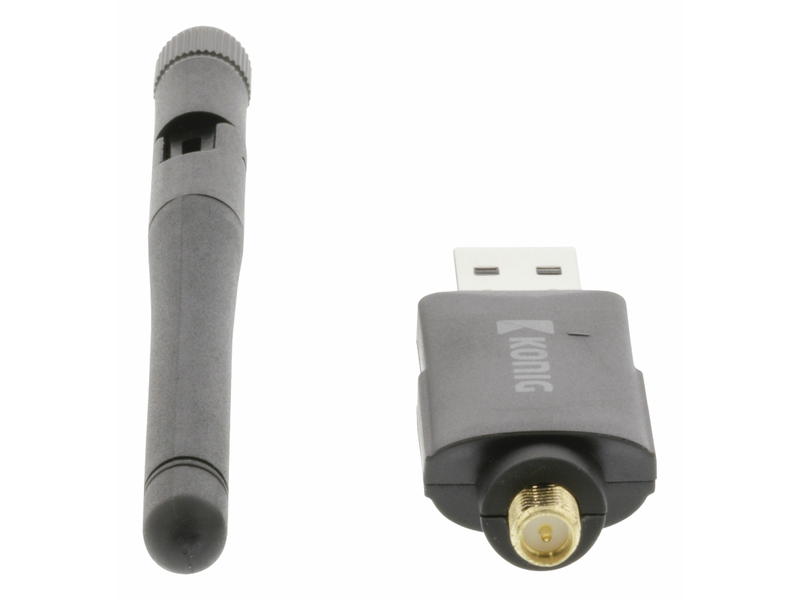 König Vezeték Nélküli USB-adapter N300 2.4 GHz Wi-Fi Fekete (CSWNDN300A)