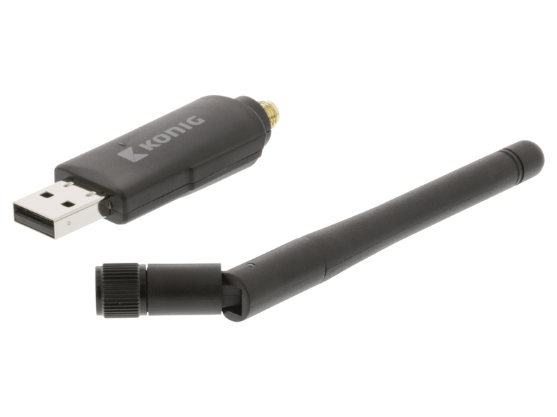 König Vezeték Nélküli USB-adapter N300 2.4 GHz Wi-Fi Fekete (CSWNDN300A)