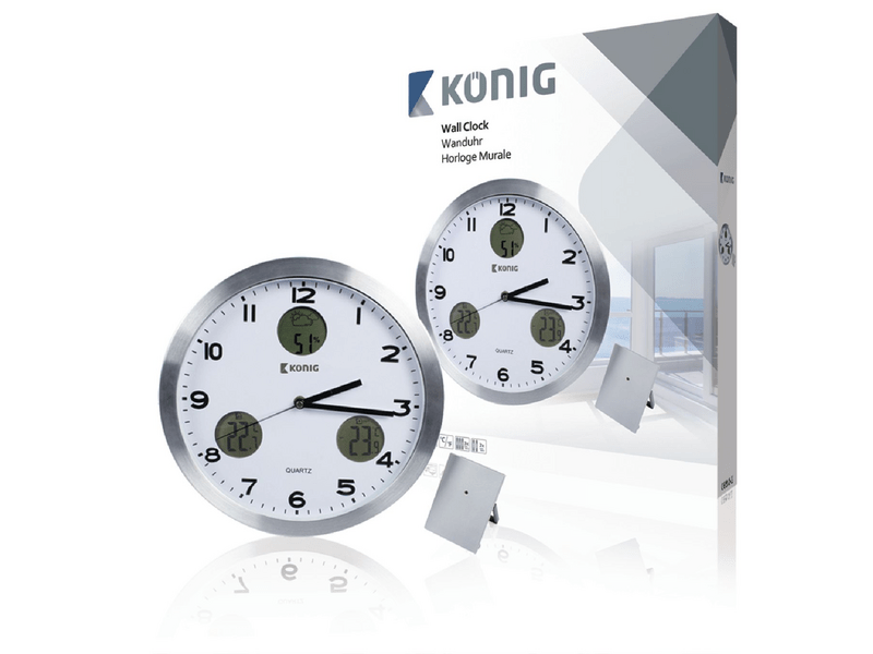 König Időjárás Állomás / Falióra Kül és Beltéri Fehér/Ezüst (KN-CL30N)