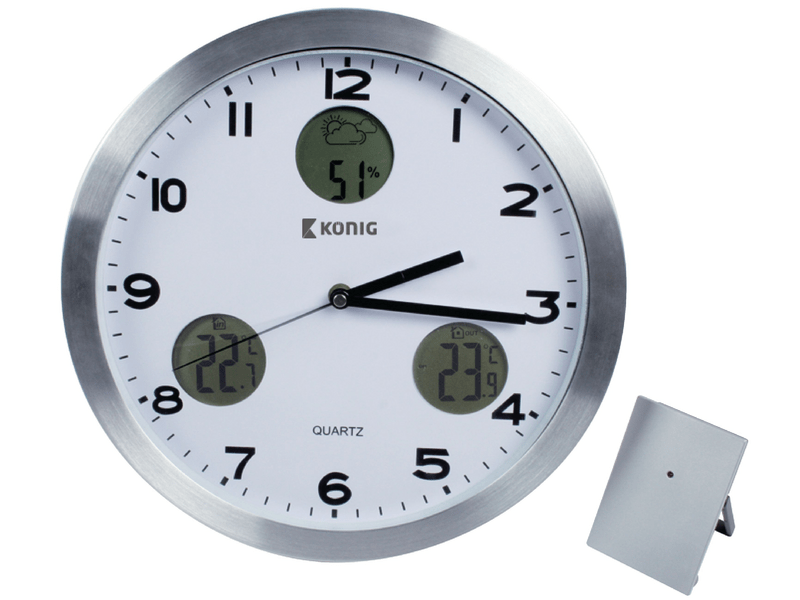 König Időjárás Állomás / Falióra Kül és Beltéri Fehér/Ezüst (KN-CL30N)