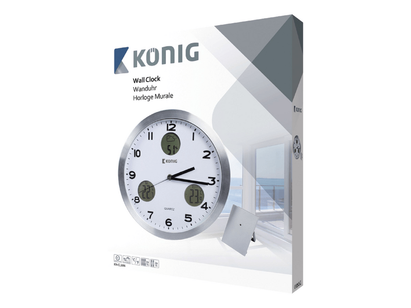 König Időjárás Állomás / Falióra Kül és Beltéri Fehér/Ezüst (KN-CL30N)
