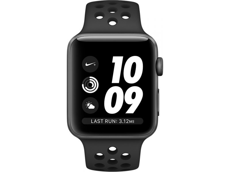 Apple Watch Series 3 Okosóra 38mm, Asztroszürke alumíniumház, fekete Nike sportszíj