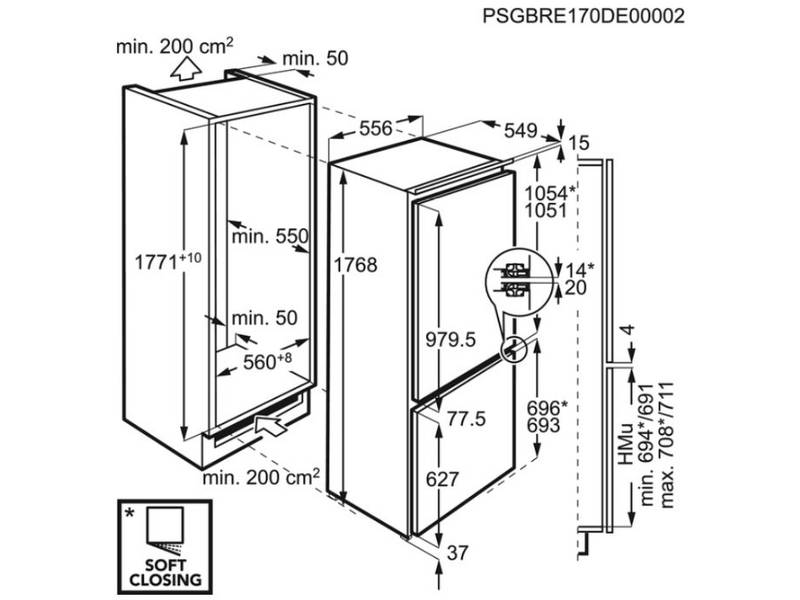 AEG SCE81821LC Beépíthető kombinált hűtőszekrény, 178 cm