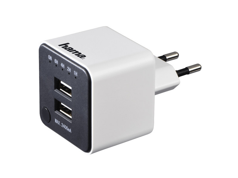 HAMA HÁLÓZATI TÖLTŐ USB DUPLA,IDŐZÍTŐVEL 2,4A (121987)
