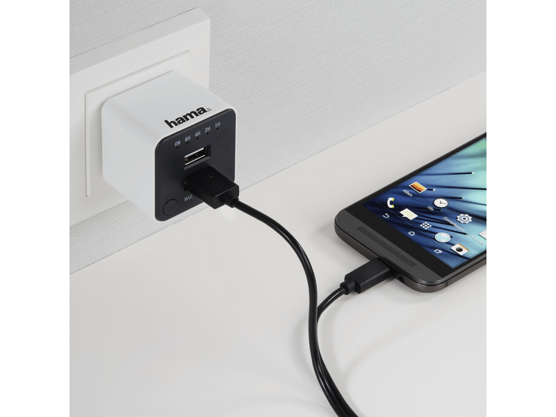 HAMA HÁLÓZATI TÖLTŐ USB DUPLA,IDŐZÍTŐVEL 2,4A (121987)