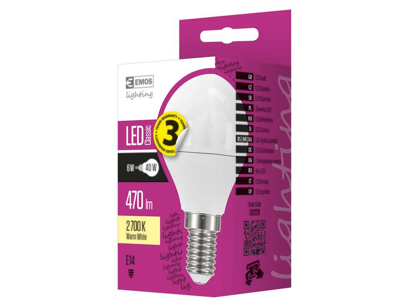 EMOS LED izzó classic kisgömb E14 6W (ZQ1220)