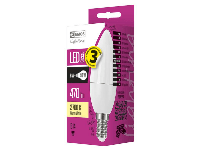 EMOS LED izzó classic gyertya E14 6W (ZQ3220)