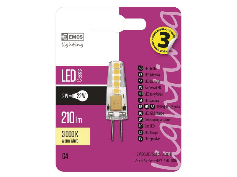 EMOS LED izzó classic JC A++ G4 2W (ZQ8620)