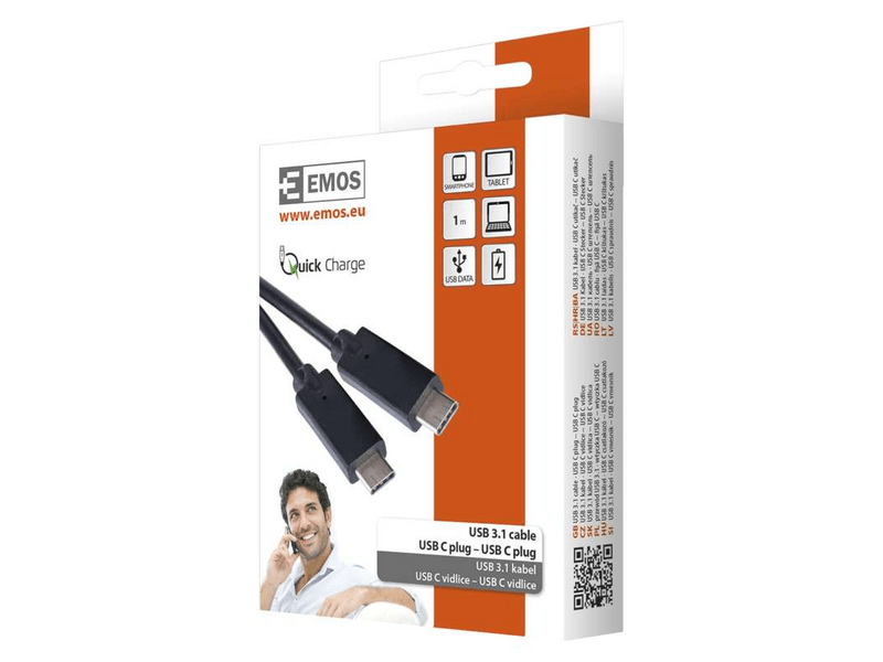 EMOS USB kábel 3.1 C dugó - 3.1 C dugó 1m fekete (SM7022BL)