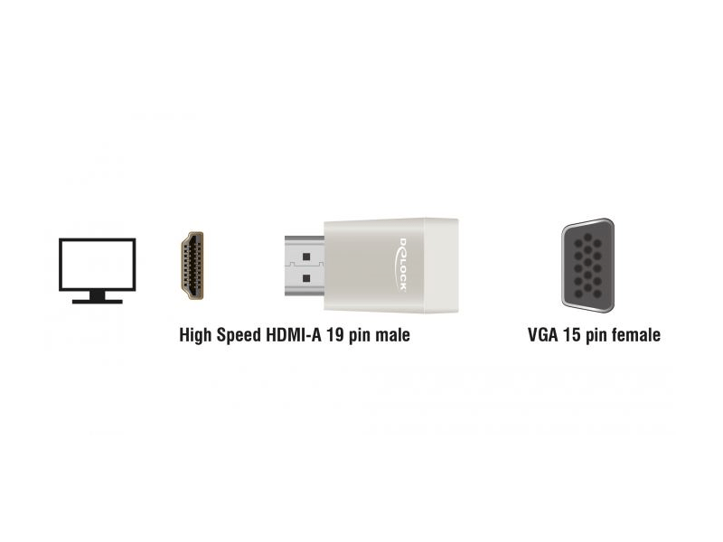 Delock 65472 HDMI-A (25 tűs) – VGA (15 tűs) adapter
