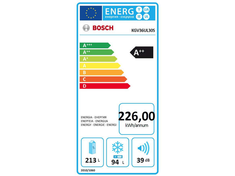 BOSCH KGV36UL30S Alulfagyasztós kombinált hűtőszekrény
