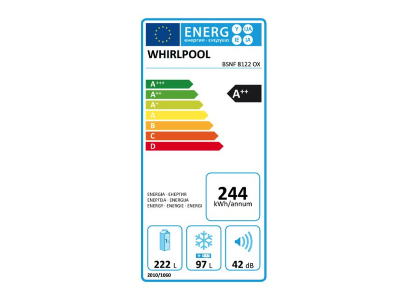 WHIRLPOOL BSNF8122OX Alulfagyasztós kombinált hűtőszekrény