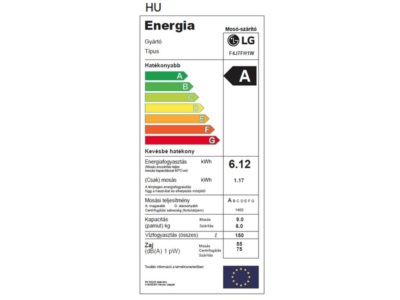 LG F4J7FH1W Gőzfunkciós mosó- és szárítógép