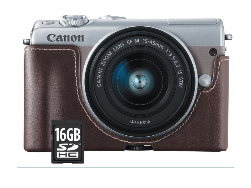 CANON EOS M100 szürke + EF-M 15-45 mm IS STM + EH31FJ tok + 16GB kártya Kit