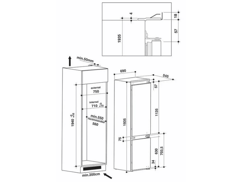 WHIRLPOOL SP40 801 EU Beépíthető kombinált hűtőszekrény
