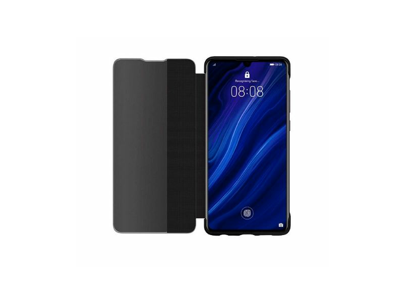 Huawei P30 Bőr Flip tok, Fekete