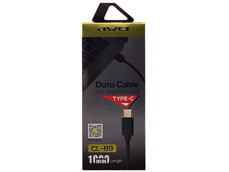 AWEI CL89 USB-C – USB 1m Adatkábel, Fekete