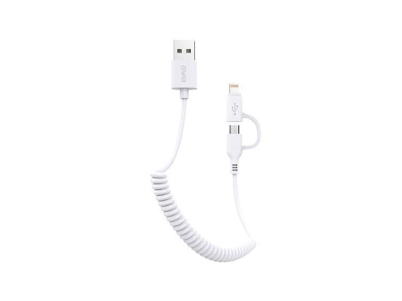 AWEI CL53 2az1-ben micro-USB/ Lightning 1m Adatkábel, Fehér