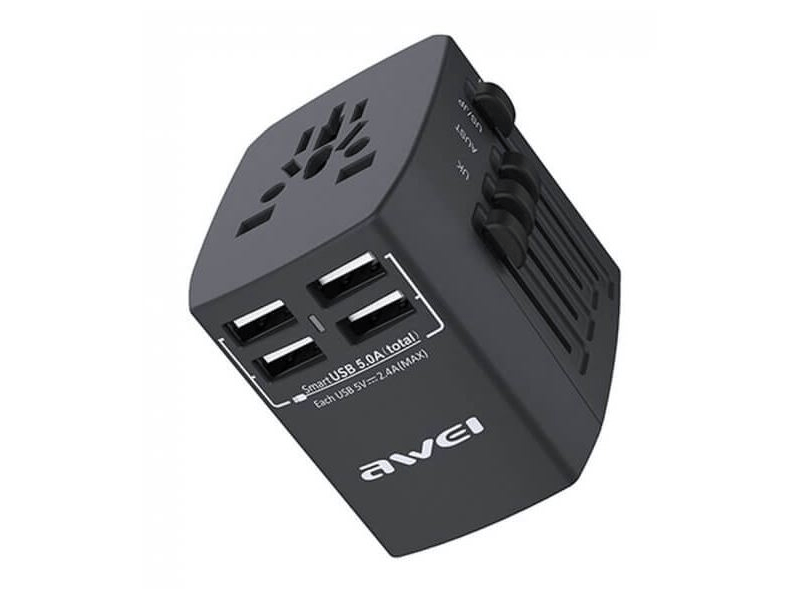 AWEI C36 Univerzális utazóadapter, Fekete