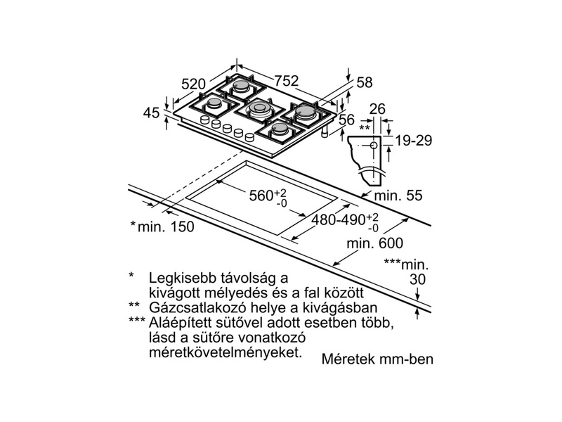 Bosch PPQ7A6B90 Beépíthető gáz főzőlap
