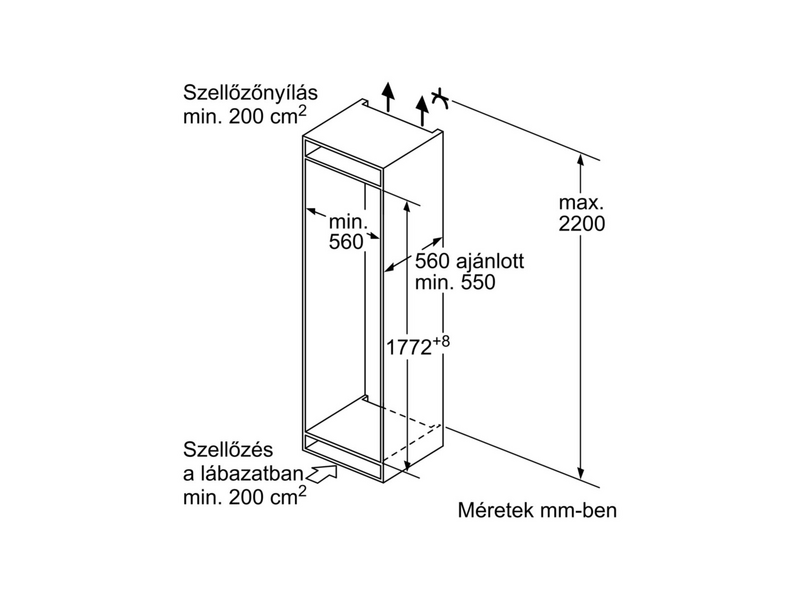 BOSCH KIV87VF30 Beépíthető alulfagyasztós kombinált hűtőszekény