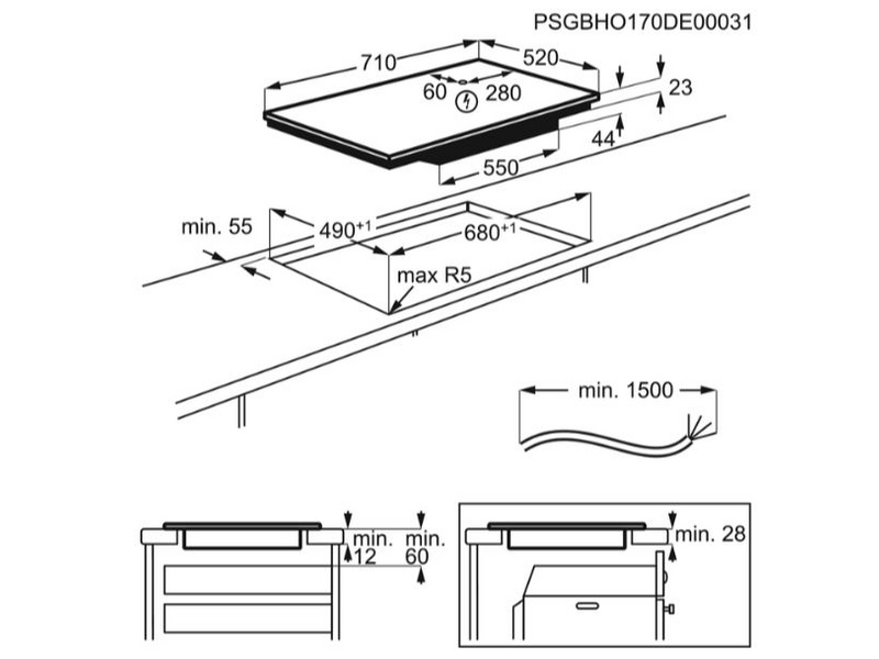 AEG IPE74541FB Beépíthető indukciós főzőlap, Hob2Hood, 70 cm