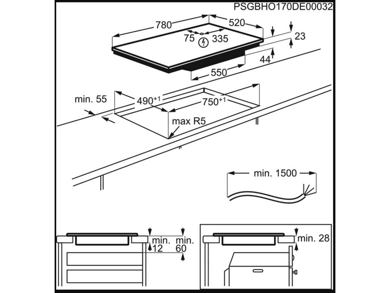 AEG IAE84851FB SenseFry beépíthető indukciós főzőlap, Hob2Hood, FlexiBridge funkció, 80 cm