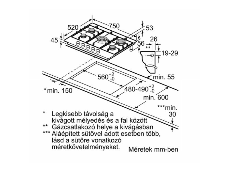 Bosch PCQ7A5B80 Beépíthető gáz főzőlap