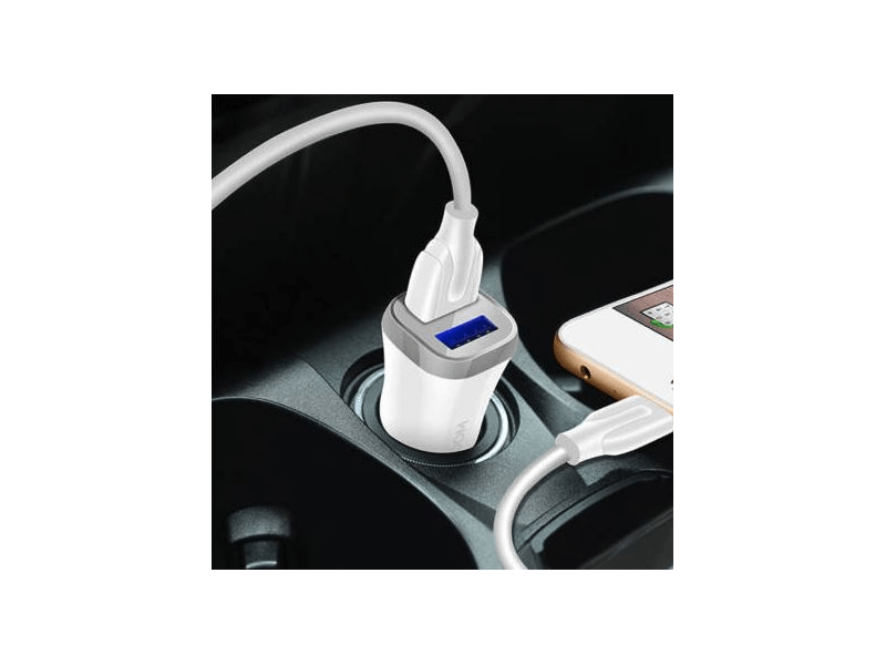 Joyroom C-M216 3.1A 2x USB Autós töltőfej + 1M USB Type-C töltőkábel, Fehér