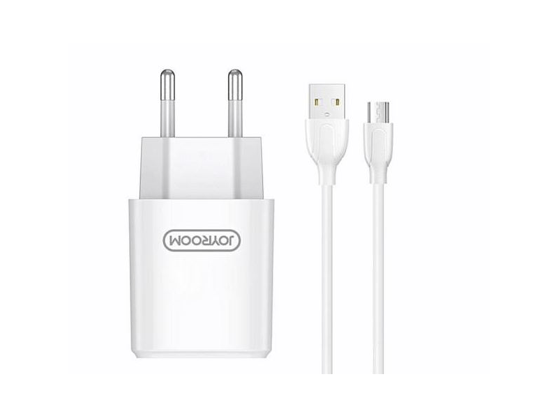 Joyroom L-M226 2.4A 2x USB Hálózati töltőfej + 1M MicroUSB töltőkábel, Fehér