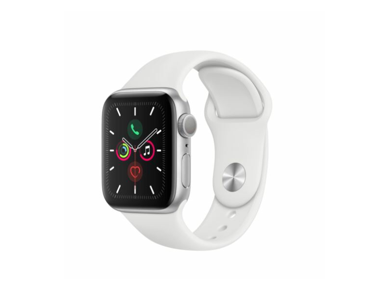 Apple Watch Series 5, 40mm Ezüst, Alumínium, Fehér sport szíjjal