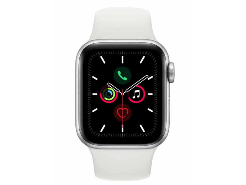 Apple Watch Series 5, 40mm Ezüst, Alumínium, Fehér sport szíjjal