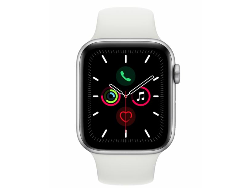Apple Watch Series 5, 44mm Ezüst, Alumínium, Fehér sport szíjjal