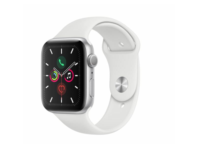 Apple Watch Series 5, 44mm Ezüst, Alumínium, Fehér sport szíjjal