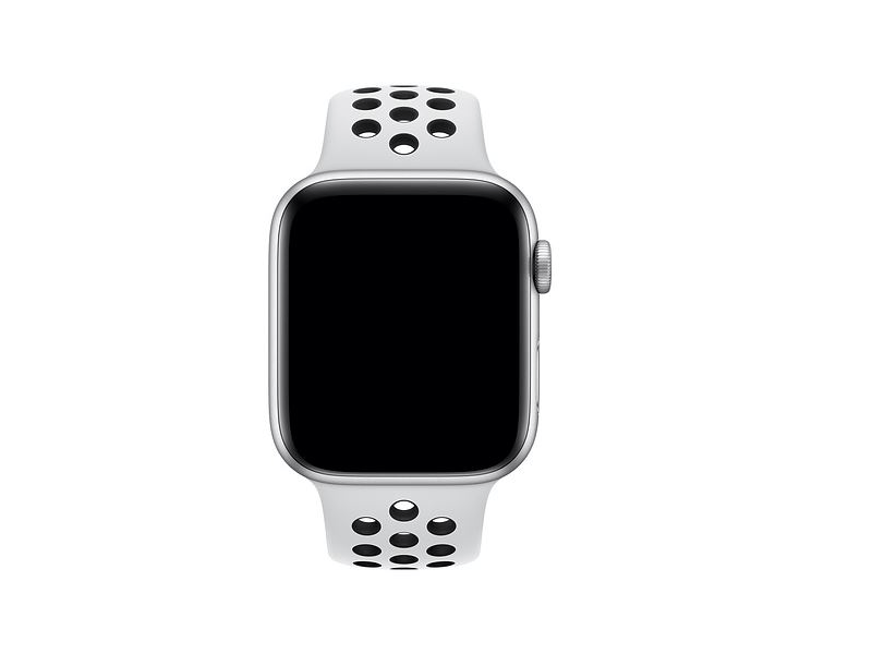 Apple MX8F2ZM/A 44 mm-es platinaszín-fekete Nike sportszíj – S/M és M/L
